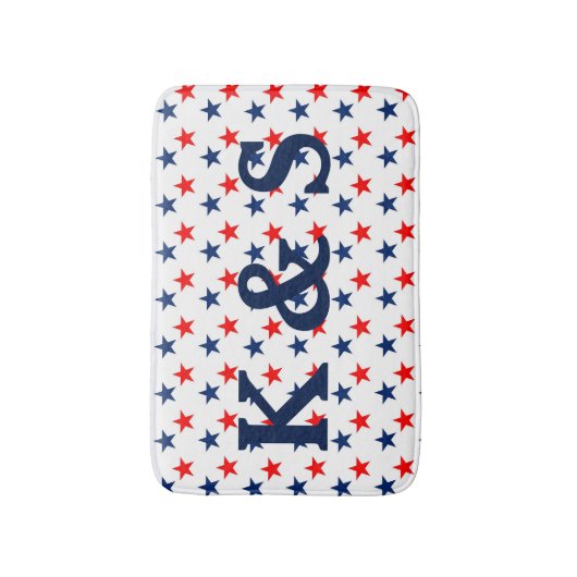 Aangepaste monogrammen patriottische rode en blauw badmat (Voorkant Verticaal)