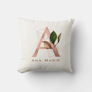 Aangepaste monogrammen Roos Gold Floral Initiaal R Kussen