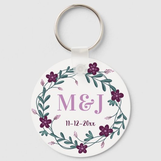 Aangepaste monogrammen voor pasgehuwden en huwelij sleutelhanger (Voorkant)