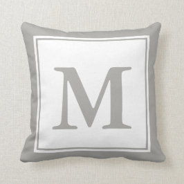 Aangepaste monogrammen wit en grijs kussen