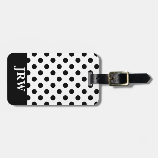 Aangepaste monogrammen zwarte en witte pooldot bagagelabel (Voorkant horizontaal)
