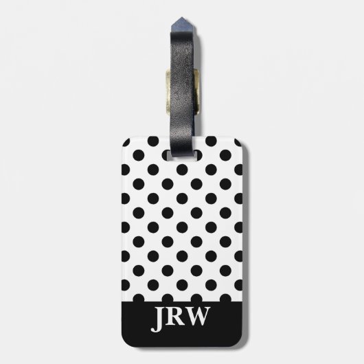 Aangepaste monogrammen zwarte en witte pooldot bagagelabel (Achterkant verticaal)