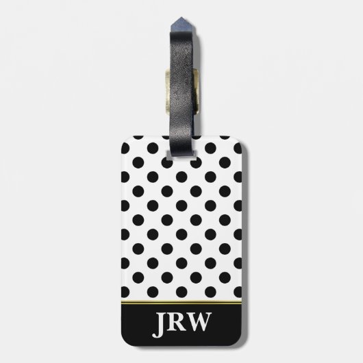 Aangepaste monogrammen zwarte en witte pooldot bagagelabel (Achterkant verticaal)