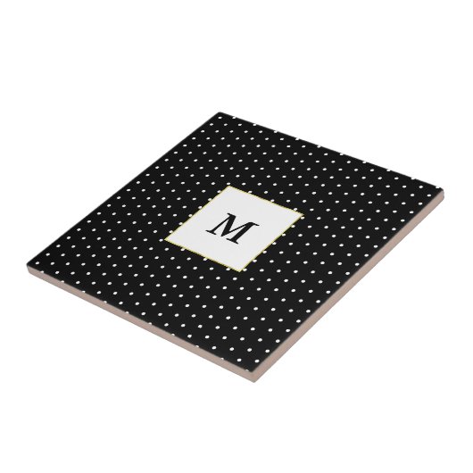 Aangepaste monogrammen zwarte en witte pooldot tegeltje (Zijkant)