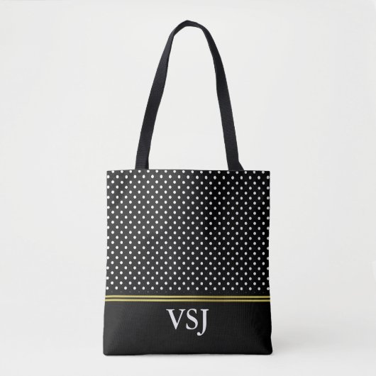Aangepaste monogrammen zwarte en witte pooldot tote bag (Voorkant)