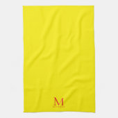 Aangepaste Monogramnaam Elegant Helder Geel & Rood Theedoek (Verticaal)