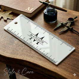 Aangepaste monogramnaam Elegant wit functioneel Lineaal