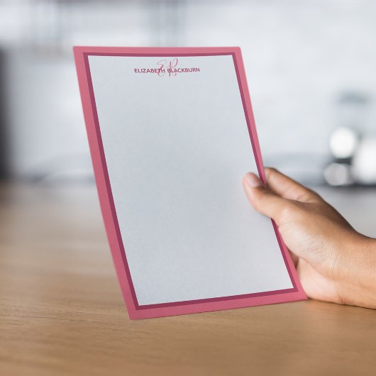 Aangepaste monogramnaam initiëlen magenta blosrand briefpapier
