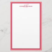 Aangepaste monogramnaam initiëlen magenta blosrand briefpapier (Voorkant)