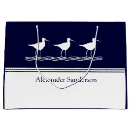 Aangepaste monogramnaam Navy Blue Sandpiper Bird Groot Cadeauzakje