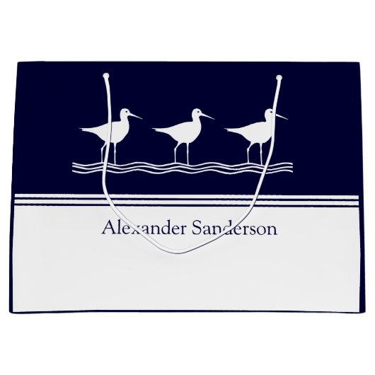 Aangepaste monogramnaam Navy Blue Sandpiper Bird Groot Cadeauzakje (Voorkant)