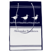 Aangepaste monogramnaam Navy Blue Sandpiper Bird Medium Cadeauzakje (Voorkant)