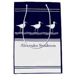 Aangepaste monogramnaam Navy Blue Sandpiper Bird Medium Cadeauzakje