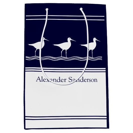 Aangepaste monogramnaam Navy Blue Sandpiper Bird Medium Cadeauzakje (Voorkant)