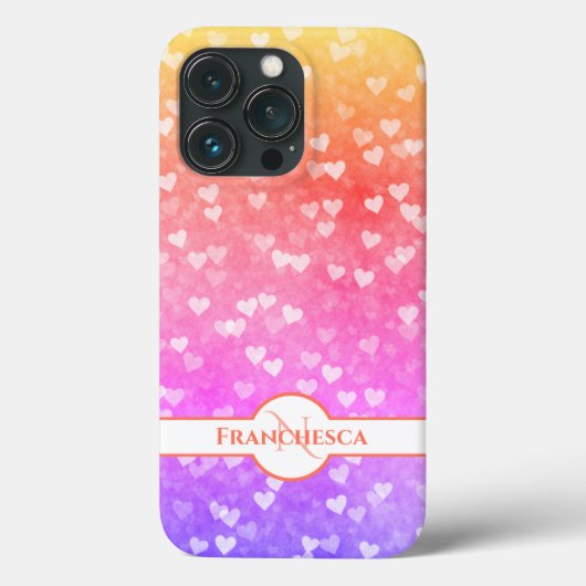 Aangepaste monogramnaam Regenboog Hart Bokeh Kunst Case-Mate iPhone Case (Achterkant)