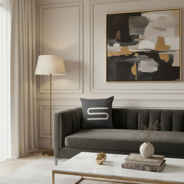 Aangepaste monogramnaam zwart-wit typografie kussen (Creator heeft geüpload)