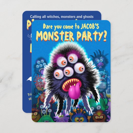 Aangepaste Monster Halloween Party-uitnodiging - B (Voorkant / Achterkant)