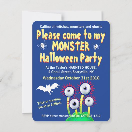 Aangepaste Monster Halloween Party-uitnodiging - B (Achterkant)