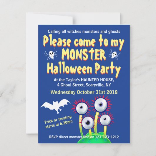 Aangepaste Monster Halloween Party-uitnodiging - B (Achterkant)