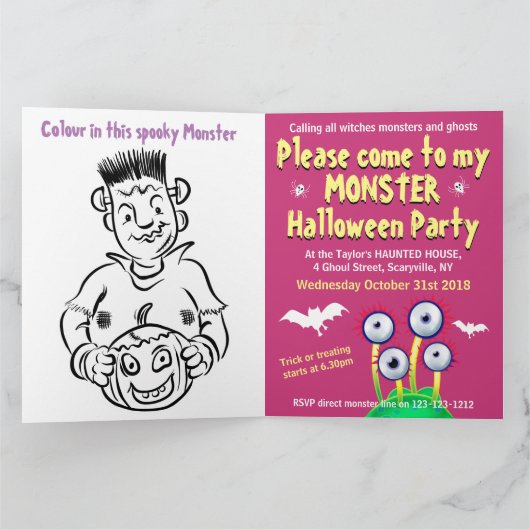 Aangepaste Monster Halloween Party-uitnodiging - B Kaart (Binnen)