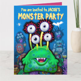 Aangepaste Monster Halloween Party-uitnodiging - B Kaart