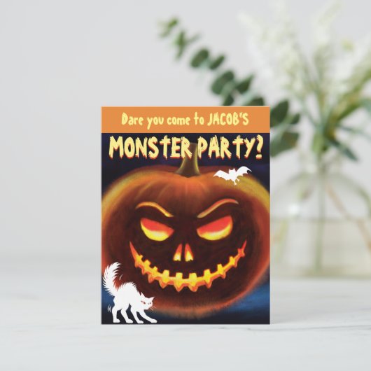 Aangepaste Monster Halloween Party uitnodiging - P (Staand voorkant)