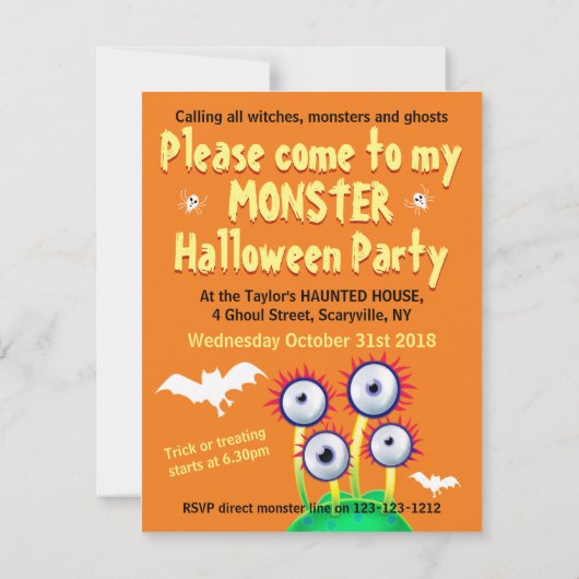 Aangepaste Monster Halloween Party uitnodiging - P (Achterkant)