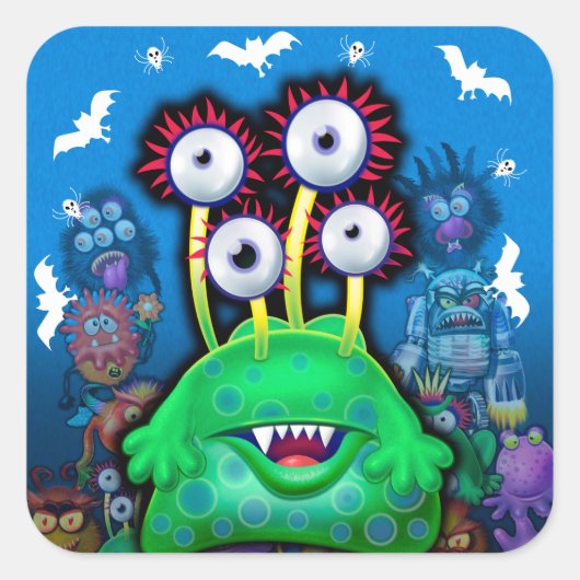 Aangepaste Monster Halloween Sticker. Vierkante Sticker (Voorkant)