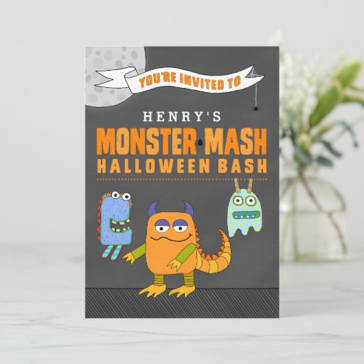 Aangepaste monster Mash Halloween Bash-uitnodiging Kaart (Staand voorkant)