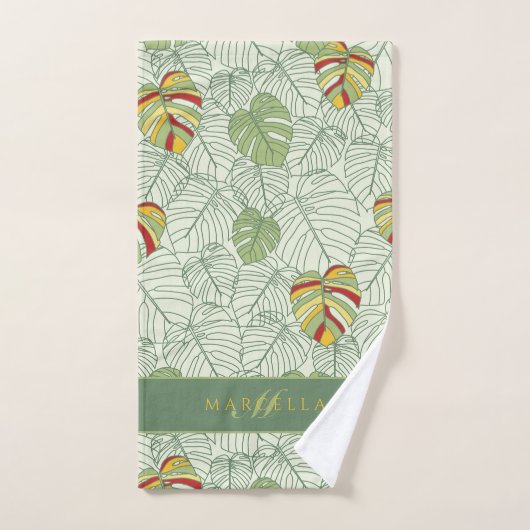 Aangepaste monstera laat Oerwoud handdoekset verla Bad Handdoek (Handdoek)