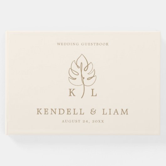 Aangepaste Monstera Monogram Bruiloft Logo Gastenboek (Voorkant)