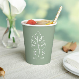 Aangepaste Monstera Monogram Bruiloft Logo Papieren Bekers