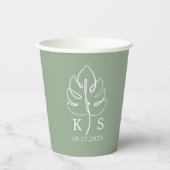 Aangepaste Monstera Monogram Bruiloft Logo Papieren Bekers (Voorkant)
