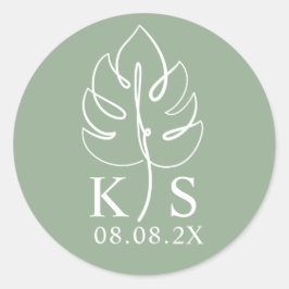 Aangepaste Monstera Monogram Bruiloft Logo Ronde Sticker