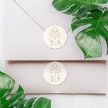 Aangepaste Monstera Monogram Bruiloft Logo Ronde Sticker<br><div class="desc">Aangepaste Monstera Monogram Bruiloft Logo Classic Ronde Sticker,  Sla de datum op</div>