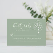 Aangepaste Monstera Monogram Bruiloft Logo RSVP Kaartje (Staand voorkant)