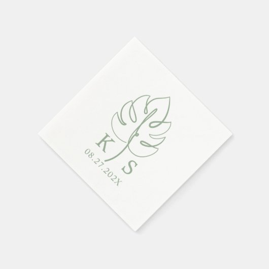 Aangepaste Monstera Monogram Bruiloft Logo Servet (Hoek)