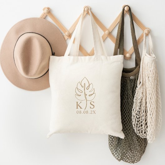 Aangepaste Monstera Monogram Bruiloft Logo Tote Bag