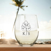 Aangepaste Monstera Monogram Bruiloft Logo Wijnglas Zonder Voet