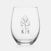 Aangepaste Monstera Monogram Bruiloft Logo Wijnglas Zonder Voet (Voorkant)