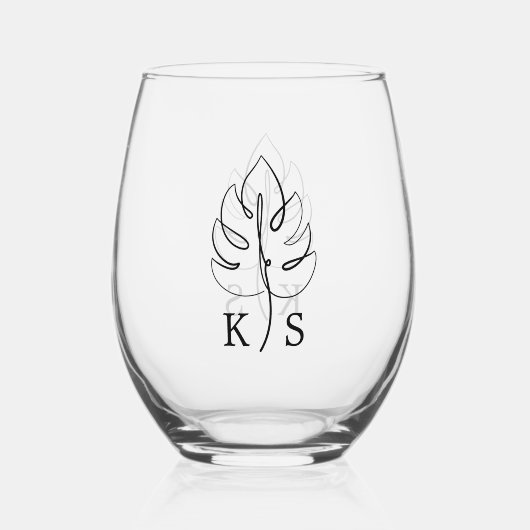 Aangepaste Monstera Monogram Bruiloft Logo Wijnglas Zonder Voet (Voorkant)