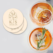 Aangepaste Monstera Monogram Sla de datum op Logo Ronde Kartonnen Onderzetter