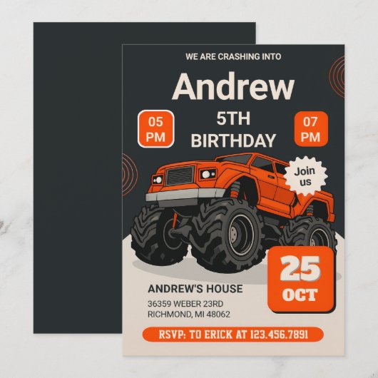 Aangepaste monstertruck Kinder feestverjaardag Kaart (Voorkant / Achterkant)