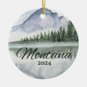Aangepaste Montana Waterverf Mountain Lake Trees Keramisch Ornament (Voorkant)