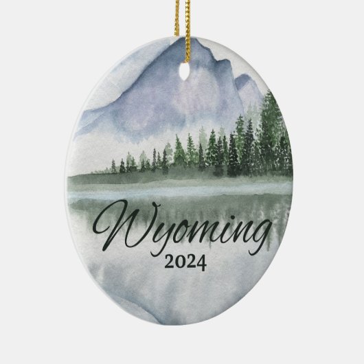 Aangepaste Montana Waterverf Mountain Lake Trees Keramisch Ornament (Rechts)