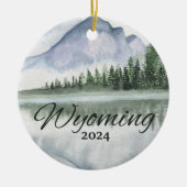 Aangepaste Montana Waterverf Mountain Lake Trees Keramisch Ornament (Voorkant)