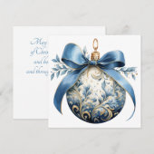 Aangepaste mooie blauwe kerst ornament feestdagenkaart (Voorkant / Achterkant)