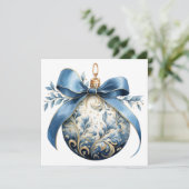 Aangepaste mooie blauwe kerst ornament feestdagenkaart (Staand voorkant)