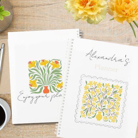 Aangepaste mooie bloemrijke prachtige script Geel Planner