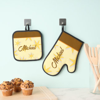 Aangepaste mooie kalligrafie letters Natuurlijk br Ovenwant & Pannenlap Set